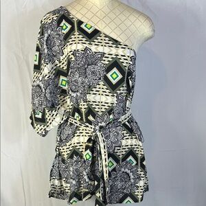 7th Avenue Geometric One-Shoulder Mini Dress or Tunic Tie Belt New